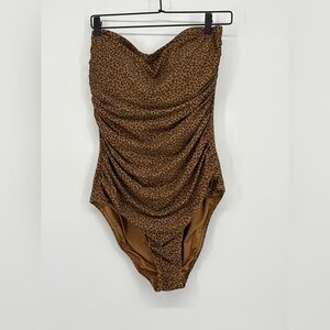 J CREW NWT Gemma Ruched Bandeau One-Piece Swimsuit Women’s 14 Leopard Print